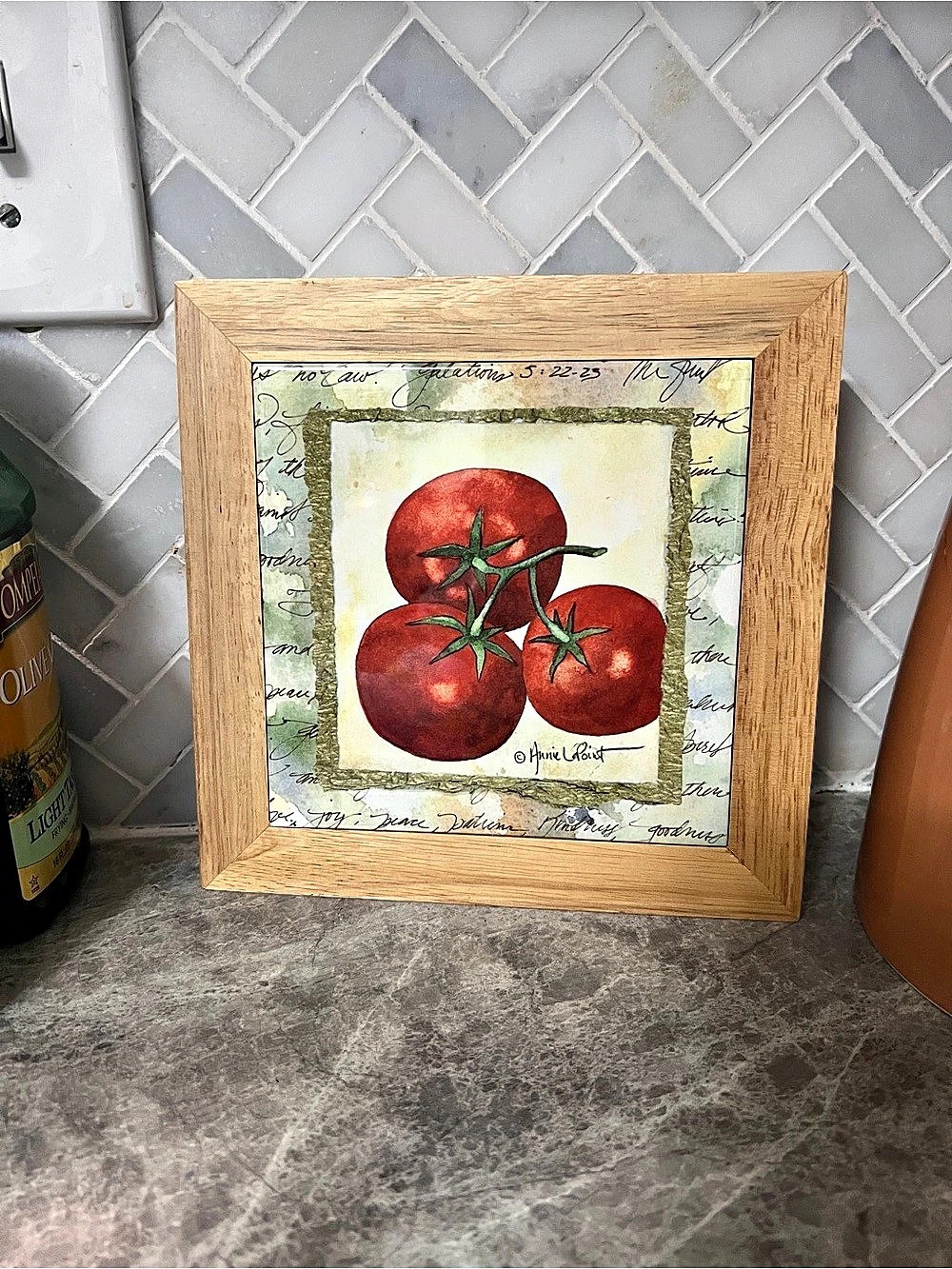 Annie LaPoint Tomato Vine Tile Wall Hanging Trivet Brown & Red
